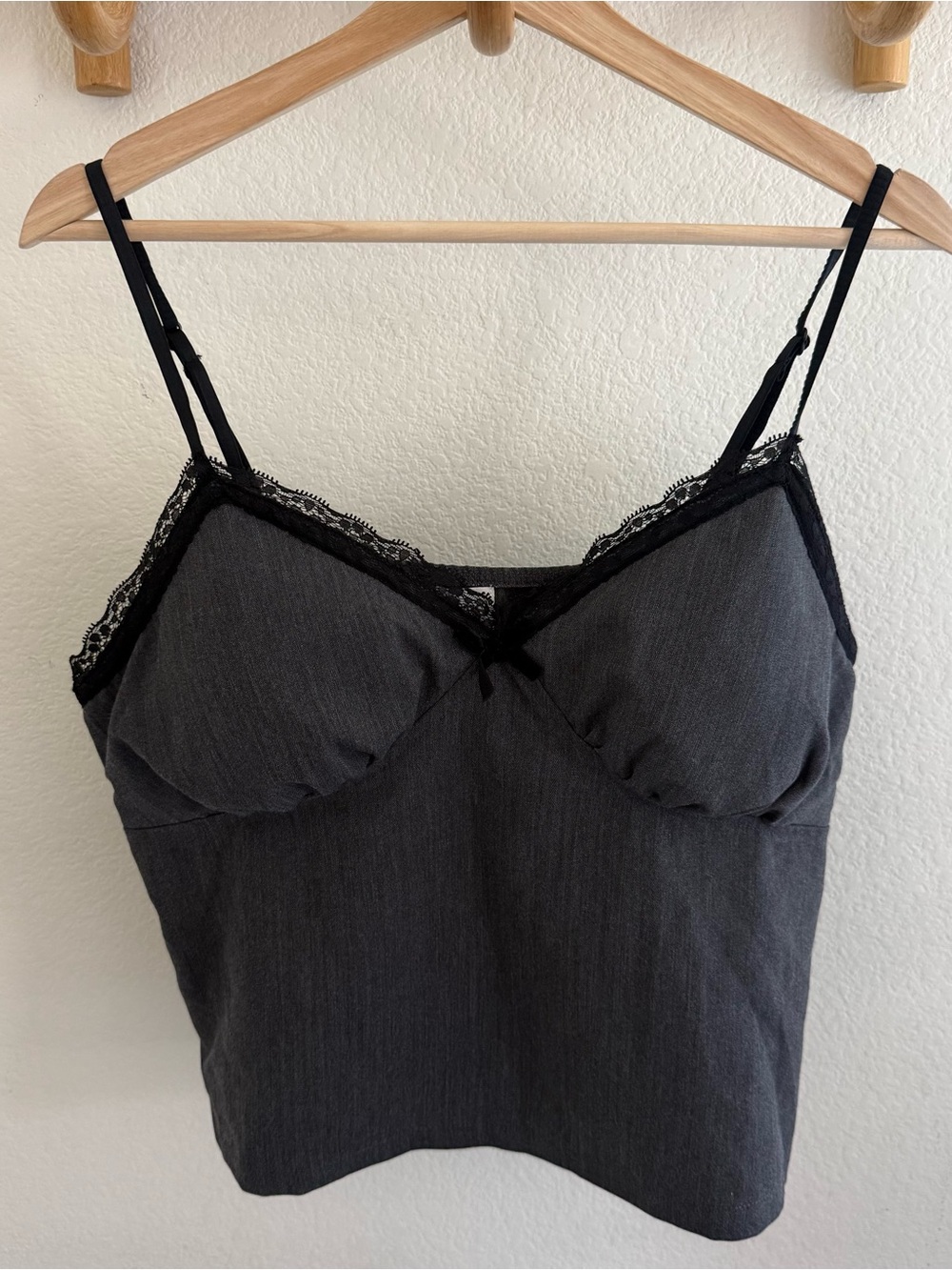 90s Y2K grunge whimsigoth coquette Charcoal Gray Lace Sweetheart Camisole Tank